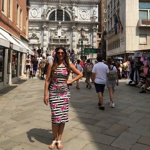 Floral Print & Stripe Patterned Dress